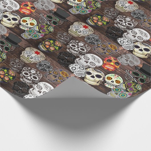 Sugar Skull Collage Halloween Geschenkpapier (Ecke)
