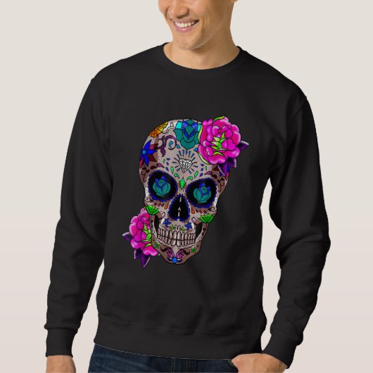Sugar Skull Day Of The Dead Cool Bone Head Skulls Sweatshirt (Vorderseite)