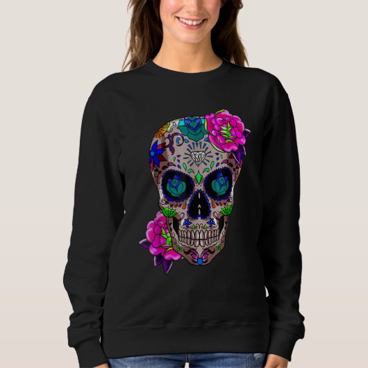 Sugar Skull Day Of The Dead Cool Bone Head Skulls  Sweatshirt (Vorderseite)