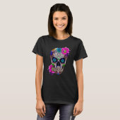Sugar Skull Day Of The Dead Cool Bone Head Skulls T-Shirt (Vorne ganz)
