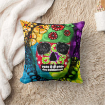 Sugar Skull Day of the Dead Floral Green Blue