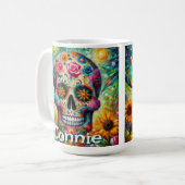 Sugar Skull Day of the Dead Floral Personalized Kaffeetasse (Vorderseite Links)