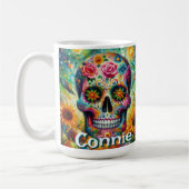 Sugar Skull Day of the Dead Floral Personalized Kaffeetasse (Links)
