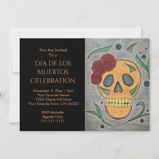 Sugar Skull Day of the Dead Halloween Einladung (Vorderseite)