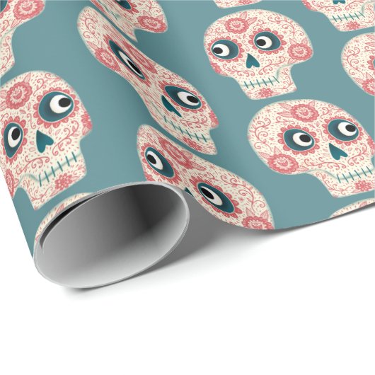 Sugar Skull Day of the Dead Halloween Geschenkpapier (Rolleneckpunkt)