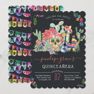 Sugar Skull Day of the Dead Quinceañera Einladung