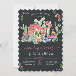 Sugar Skull Day of the Dead Quinceañera Einladung
