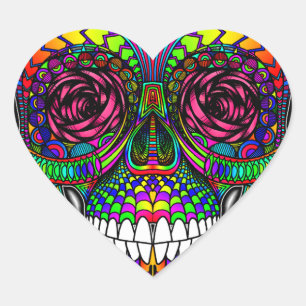 Sugar Skull Day of the Dead Rainbow Colorful Art Herz-Aufkleber
