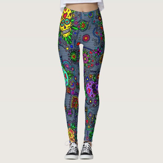Sugar Skull Denim sehen Frauen Leggings (Vorderseite)