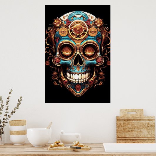 Sugar Skull Designs Cool Guy in a Cool Hat on Wall Poster (Küche)