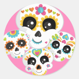 Sugar Skull Dia de La Muerte Halloween Cl Runder Aufkleber
