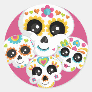 Sugar Skull Dia de La Muerte Halloween Cl Runder Aufkleber