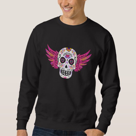 Sugar Skull Dia de los Muertos Floral Bone Head Ta Sweatshirt (Vorderseite)
