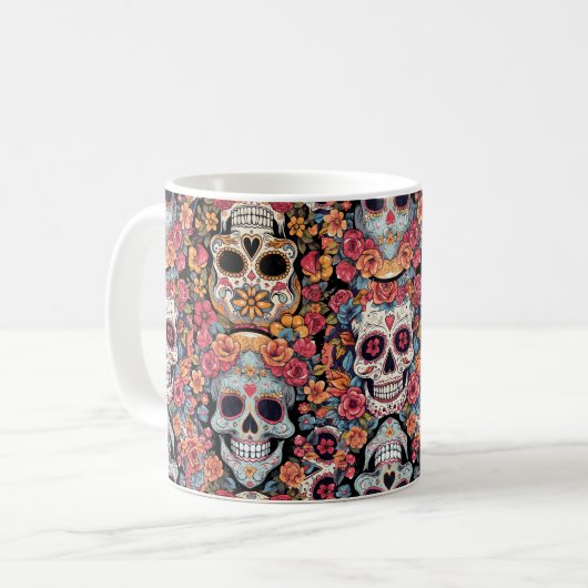 Sugar Skull Dia de Los Muertos Kaffeetasse (Vorderseite Links)