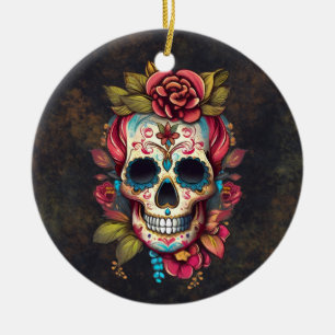 Sugar Skull Dia de los Muertos Keramik Ornament