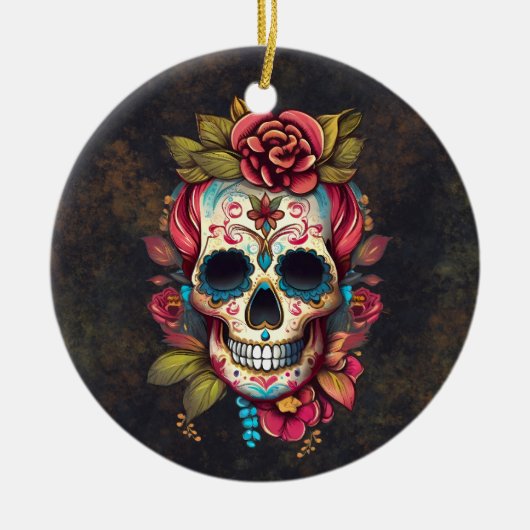 Sugar Skull Dia de los Muertos Keramik Ornament (Vorne)