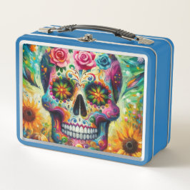Sugar Skull Dia De Los Muertos Tag der Toten Metall Brotdose