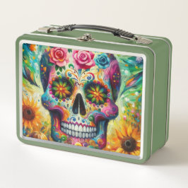 Sugar Skull Dia De Los Muertos Tag der Toten Metall Brotdose