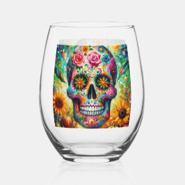 Sugar Skull Dia De Los Muertos Tag der Toten Weinglas Ohne Stiel