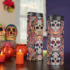 Sugar Skull Dia de Los Muertos Thermosbecher