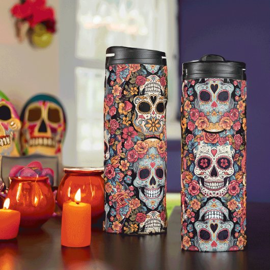 Sugar Skull Dia de Los Muertos Thermosbecher