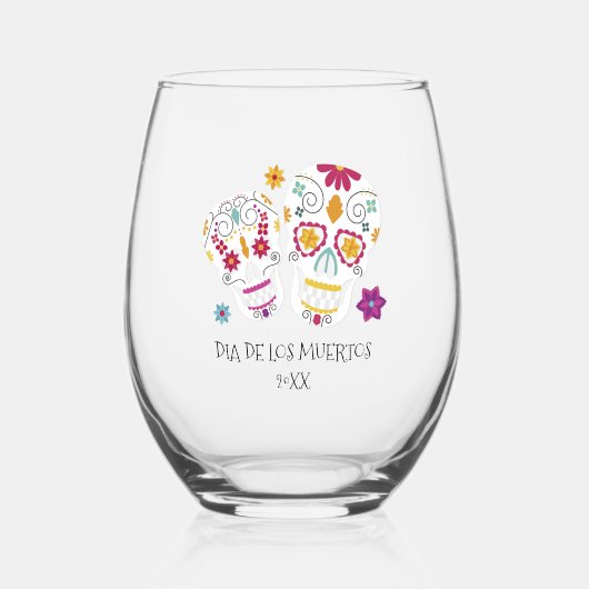 Sugar Skull Dia de los Muertos Weinglas Ohne Stiel (Vorderseite)
