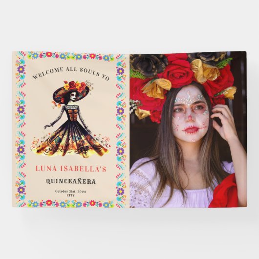 Sugar Skull Dia de Muertos Day Dead Welcome Sign Banner (Horizontal)