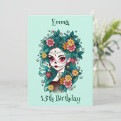 Sugar Skull Dia de Muertos Quinceañera Geburtstag Einladung (Stehend Vorderseite)