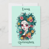 Sugar Skull Dia de Muertos Quinceañera Spanisch Einladung (Vorderseite)