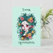 Sugar Skull Dia de Muertos Quinceañera Spanisch Einladung (Stehend Vorderseite)