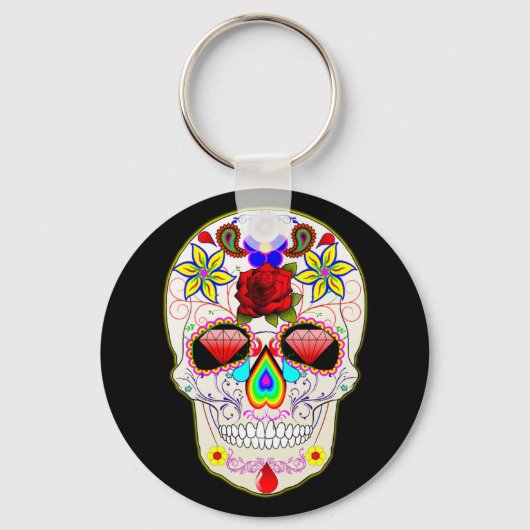 Sugar Skull Diamond Eyes Button Schlüsselanhänger (Vorderseite)