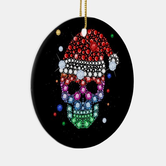 Sugar Skull Dimond mit Weihnachtsmannmütze Frohe W Keramik Ornament (Rechts)