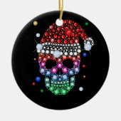 Sugar Skull Dimond mit Weihnachtsmannmütze Frohe W Keramik Ornament (Vorne)