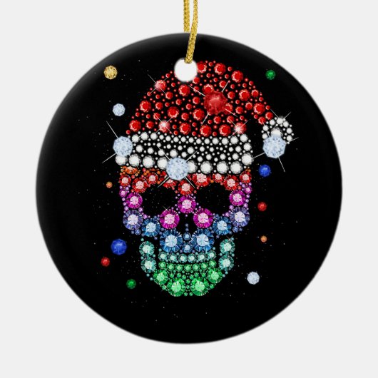 Sugar Skull Dimond mit Weihnachtsmannmütze Frohe W Keramik Ornament (Vorne)