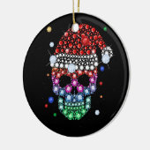 Sugar Skull Dimond mit Weihnachtsmannmütze Frohe W Keramik Ornament (Links)
