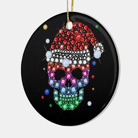 Sugar Skull Dimond mit Weihnachtsmannmütze Frohe W Keramik Ornament (Links)