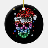 Sugar Skull Dimond mit Weihnachtsmannmütze Frohe W Keramik Ornament (Hinten)