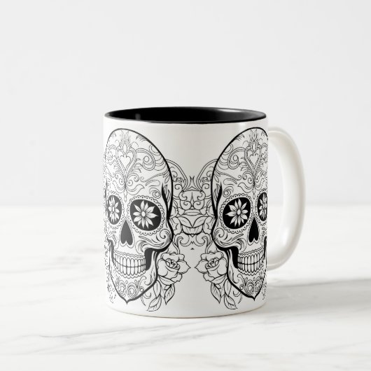 Sugar Skull Dios de los Muertos Halloween Zweifarbige Tasse (VorderseiteRechts)