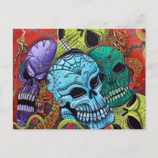 Sugar Skull Dragon Postkarten (Vorderseite)