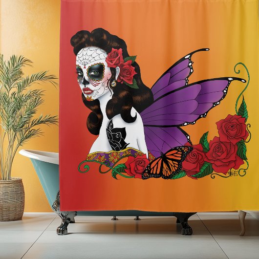 Sugar Skull Fairy Sunset Duschvorhang