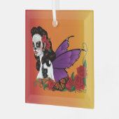 Sugar Skull Fairy Sunset Ornament Aus Glas (Vorderseite links)