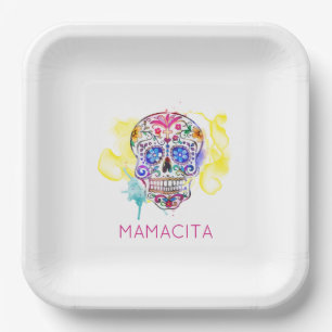 Sugar Skull farbenfrohe Tattoo Art NAME Tag des To Pappteller