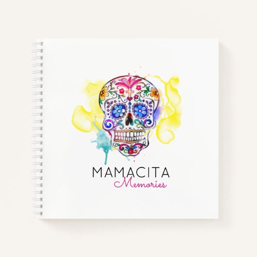Sugar Skull farbenfrohe Wasserfarben NAME Erinneru Notizblock (Vorderseite)