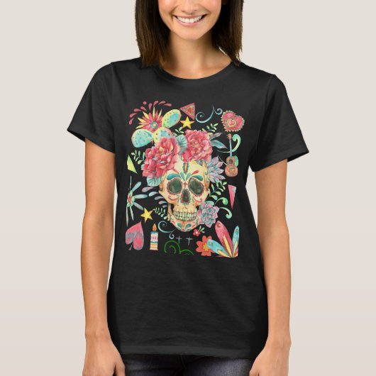 Sugar Skull Fiesta of Colors T-Shirt (Vorderseite)