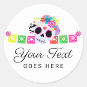 Sugar Skull Floral Calavera Papel Picado Boutique Runder Aufkleber (Vorderseite)