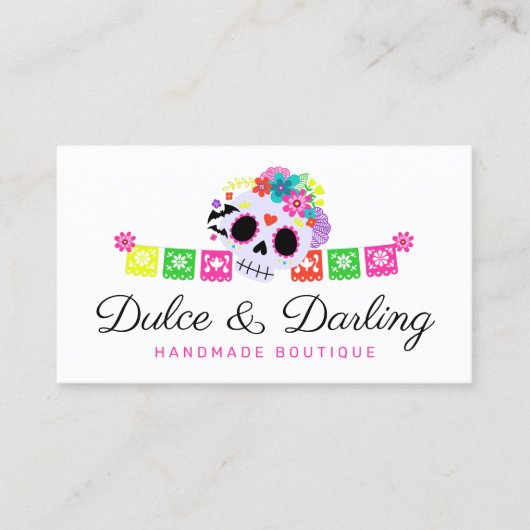 Sugar Skull Floral Calavera Papel Picado Boutique Visitenkarte (Vorderseite)