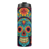 Sugar Skull Folk Art Day of the Dead Halloween Thermosbecher (Vorderseite)