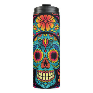 Sugar Skull Folk Art Day of the Dead Halloween Thermosbecher