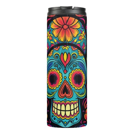 Sugar Skull Folk Art Day of the Dead Halloween Thermosbecher (Rückseite)