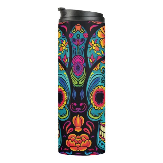 Sugar Skull Folk Art Day of the Dead Halloween Thermosbecher (Nach rechts gedreht)